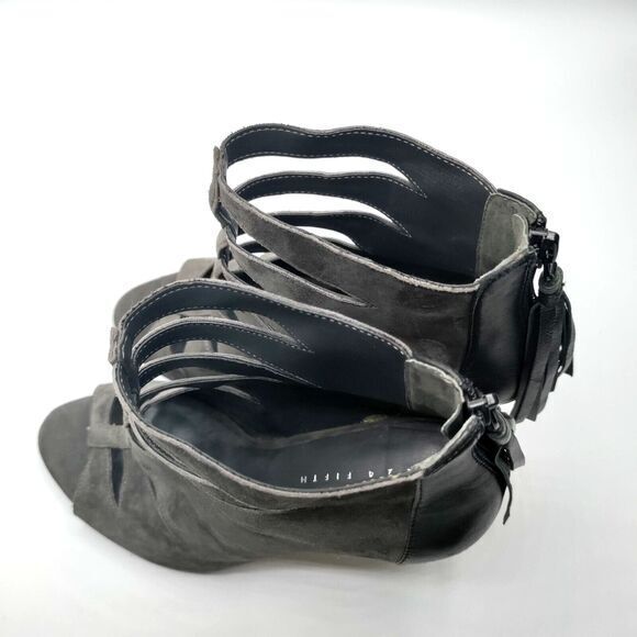 Lord & Taylor 424 Fifth Women 9.5 Gray Suede Peep Toe Leather Zipper Tassel Sexy - Picture 4 of 6